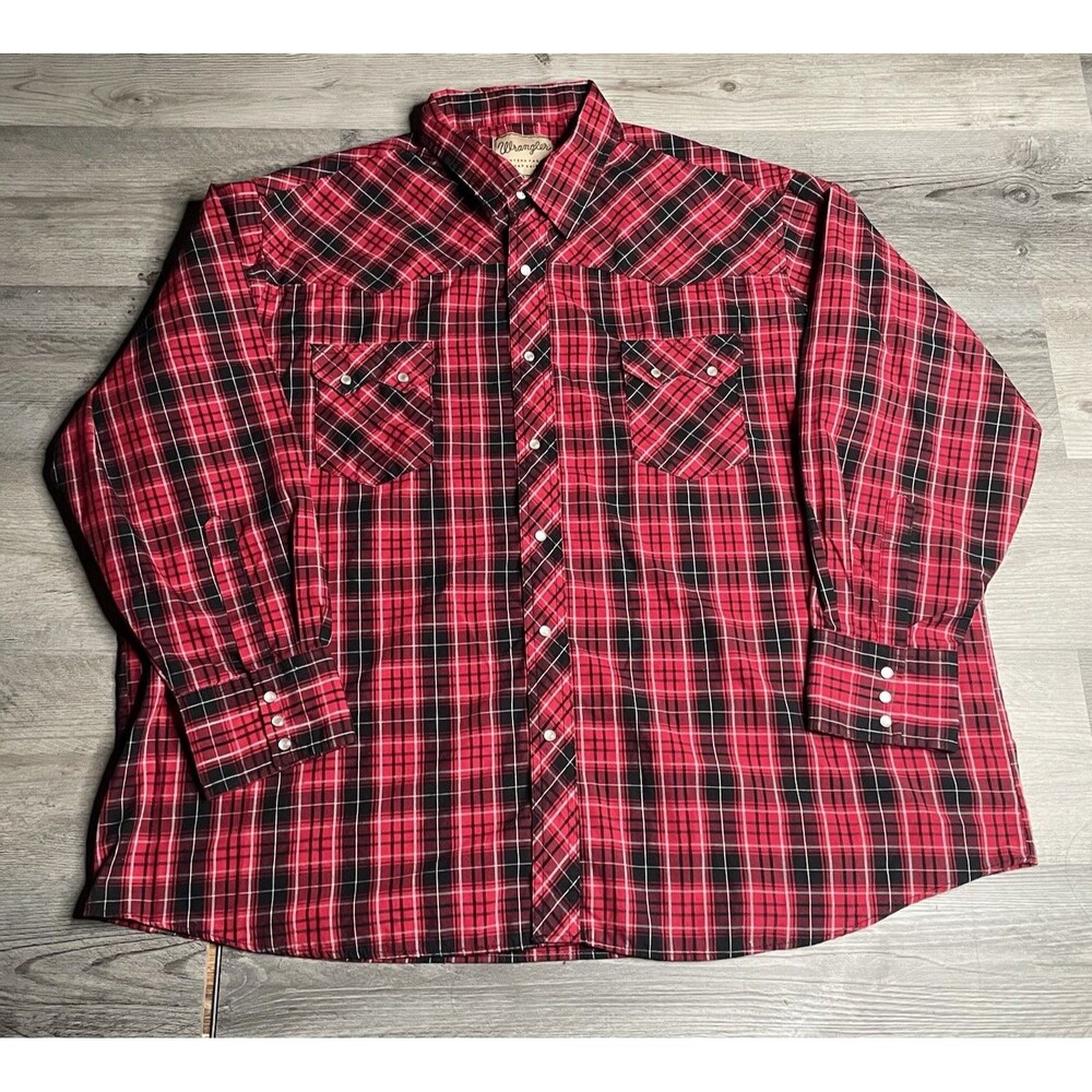 Wrangler Mens 3XL Red Black Plaid Western Snap Shirt Pearl/Snap Big Tall